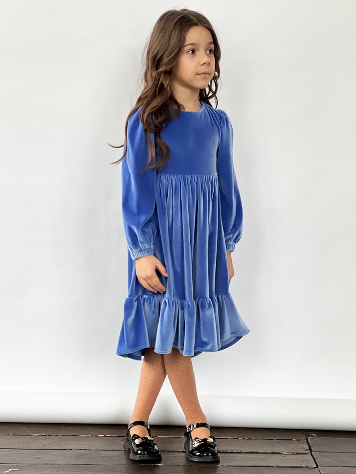 Платье велюровое нарядное БУШОН ST63, цвет синий 