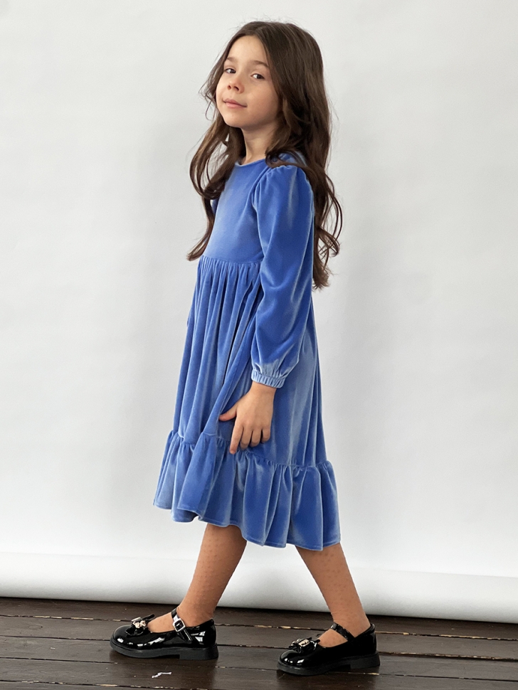 Платье велюровое нарядное БУШОН ST63, цвет синий 