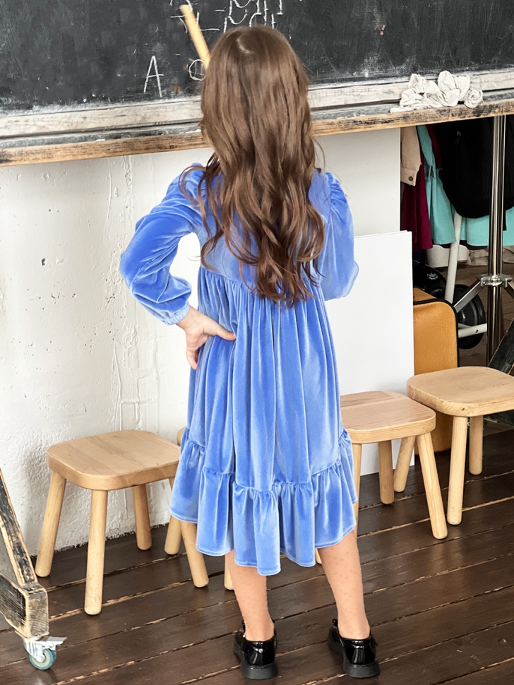 Платье велюровое нарядное БУШОН ST63, цвет синий 