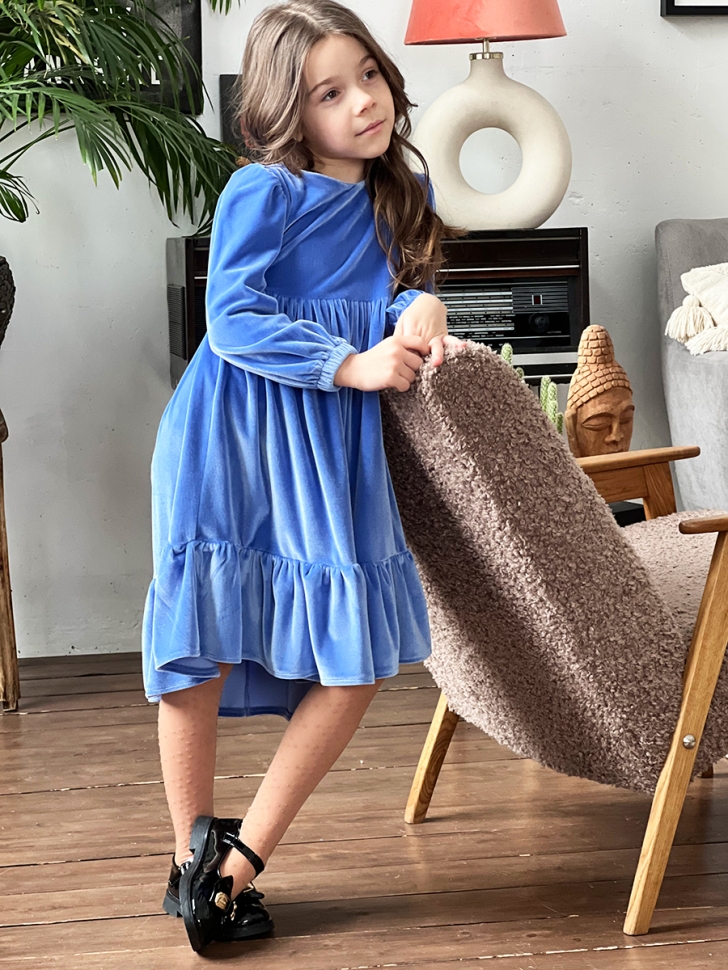 Платье велюровое нарядное БУШОН ST63, цвет синий 