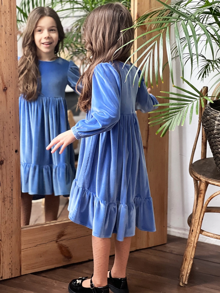 Платье велюровое нарядное БУШОН ST63, цвет синий 