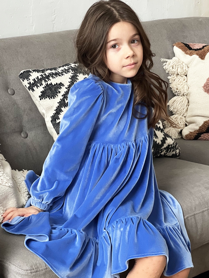 Платье велюровое нарядное БУШОН ST63, цвет синий 