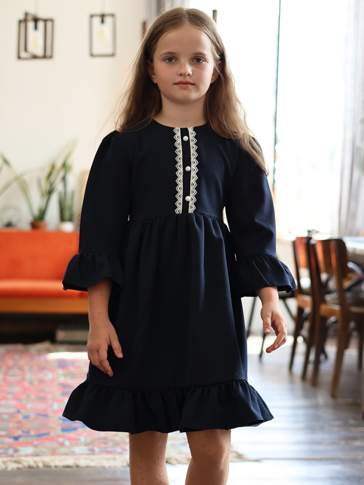 Платье для девочки школьное БУШОН ST52, цвет темно-синий