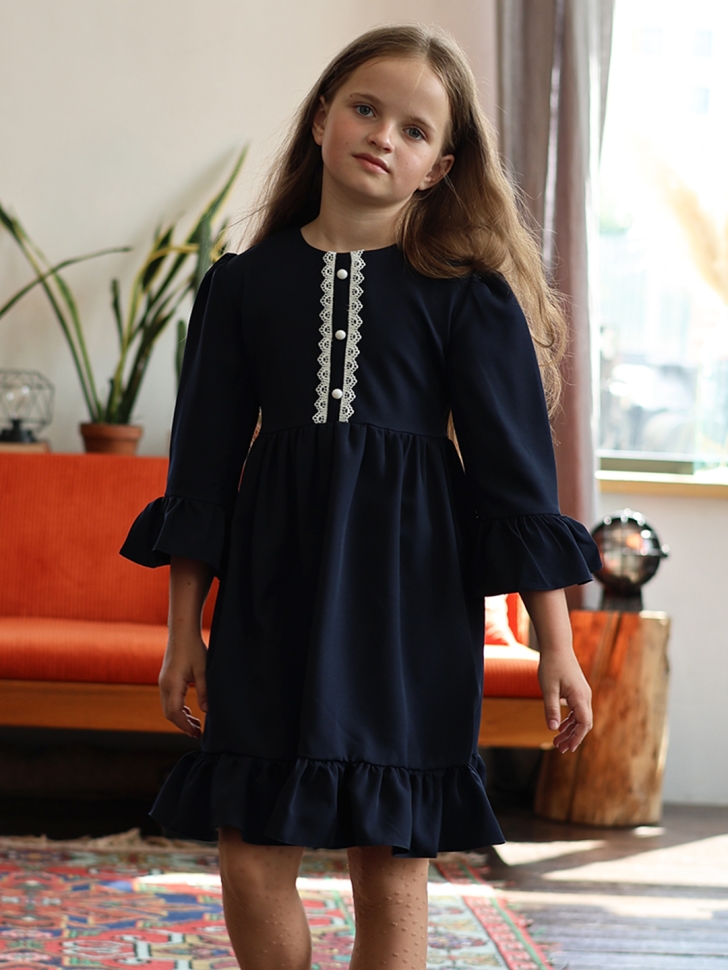 Платье для девочки школьное БУШОН ST52, цвет темно-синий