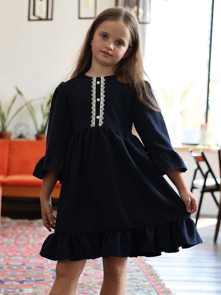 Платье для девочки школьное БУШОН ST52, цвет темно-синий