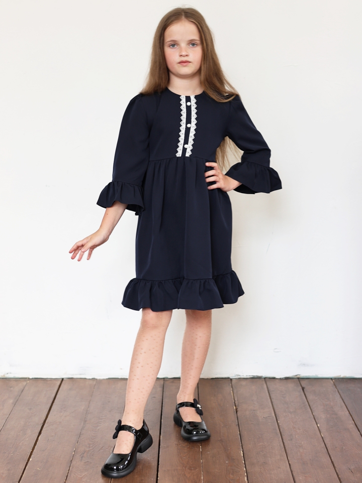 Платье для девочки школьное БУШОН ST52, цвет темно-синий