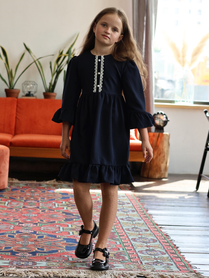 Платье для девочки школьное БУШОН ST52, цвет темно-синий