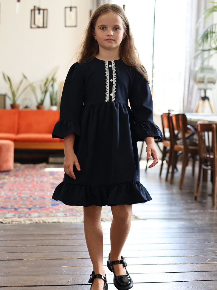 Платье для девочки школьное БУШОН ST52, цвет темно-синий