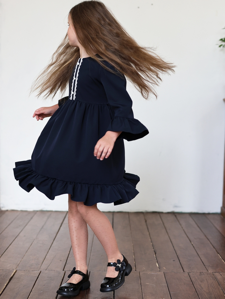 Платье для девочки школьное БУШОН ST52, цвет темно-синий