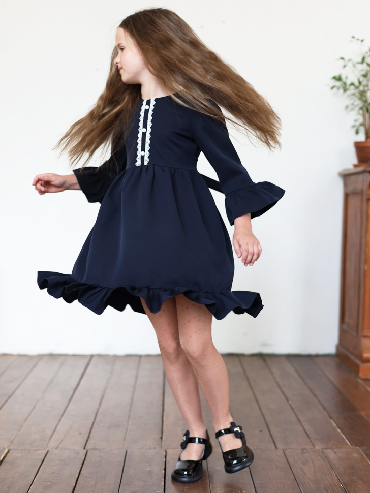 Платье для девочки школьное БУШОН ST52, цвет темно-синий