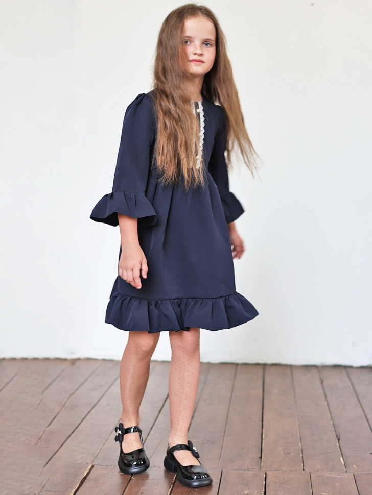 Платье для девочки школьное БУШОН ST52, цвет темно-синий