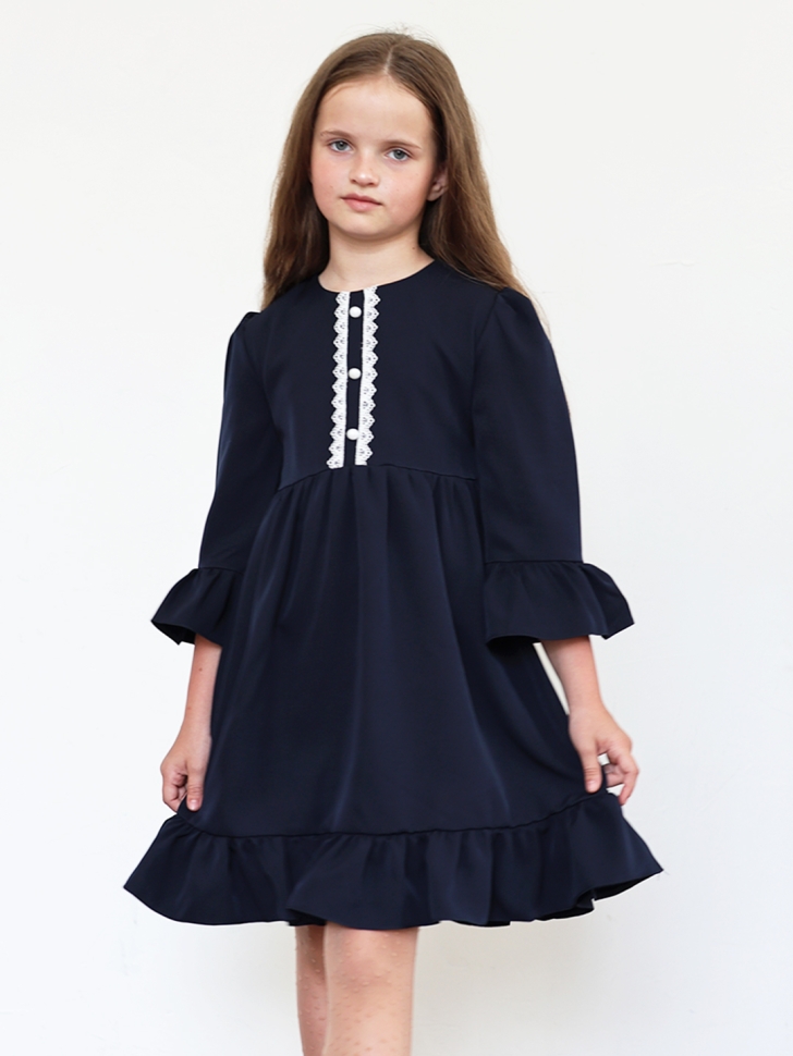 Платье для девочки школьное БУШОН ST52, цвет темно-синий
