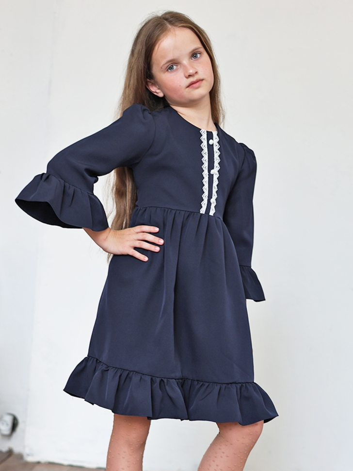 Платье для девочки школьное БУШОН ST52, цвет темно-синий