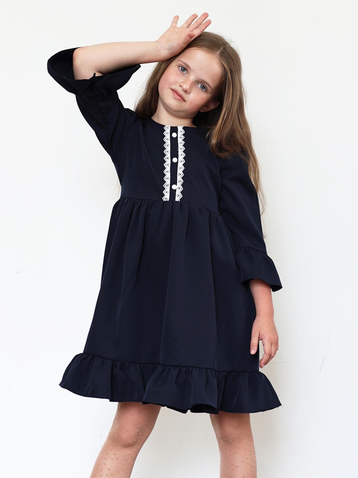 Платье для девочки школьное БУШОН ST52, цвет темно-синий