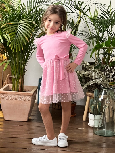 Платье для девочки нарядное БУШОН ST50, цвет розовый , принт однотонный