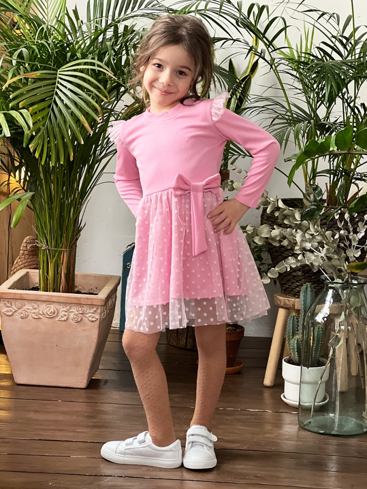 Платье для девочки нарядное БУШОН ST50, цвет розовый , принт однотонный 