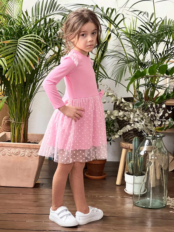 Платье для девочки нарядное БУШОН ST50, цвет розовый , принт однотонный 