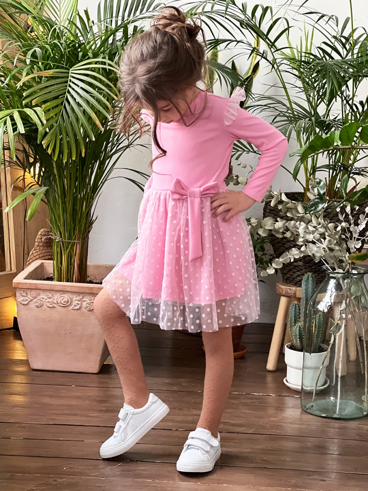 Платье для девочки нарядное БУШОН ST50, цвет розовый , принт однотонный 