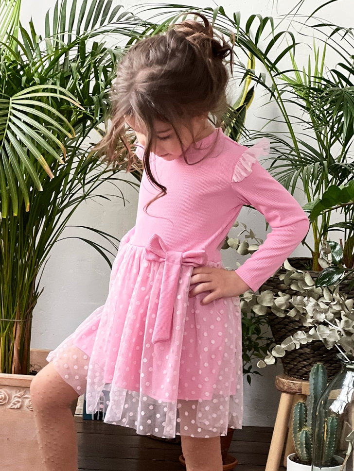 Платье для девочки нарядное БУШОН ST50, цвет розовый , принт однотонный 