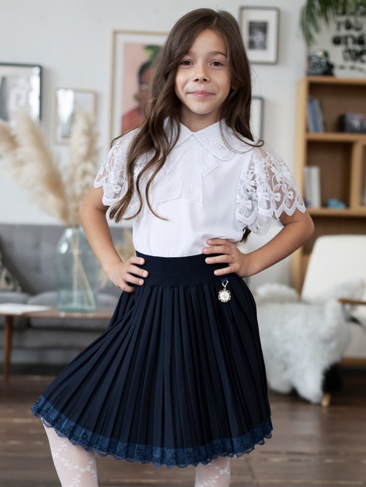 Юбка для девочек школьная БУШОН, модель SK90, цвет темно-синий