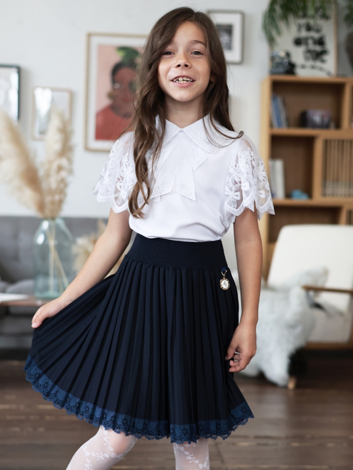 Юбка для девочек школьная БУШОН, модель SK90, цвет темно-синий