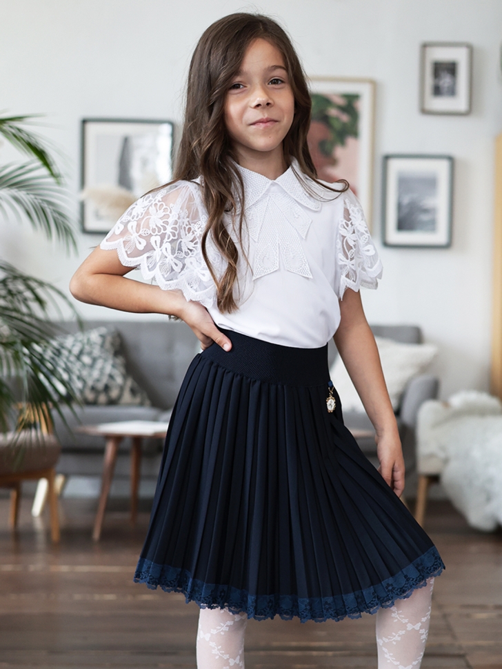 Юбка для девочек школьная БУШОН, модель SK90, цвет темно-синий