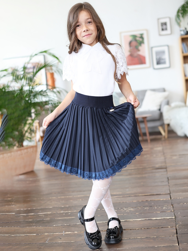 Юбка для девочек школьная БУШОН, модель SK90, цвет темно-синий