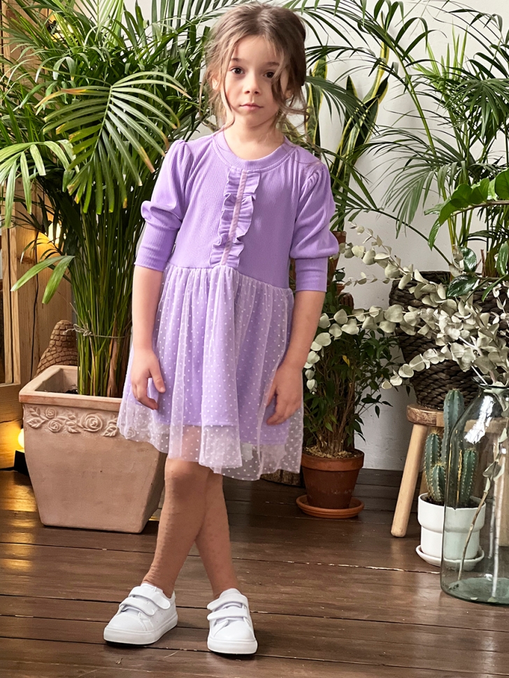 Платье для девочки нарядное БУШОН ST50, цвет сирень, принт однотонный 