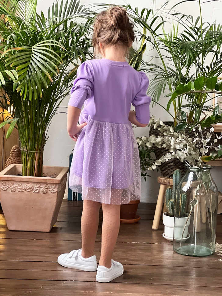 Платье для девочки нарядное БУШОН ST50, цвет сирень, принт однотонный 