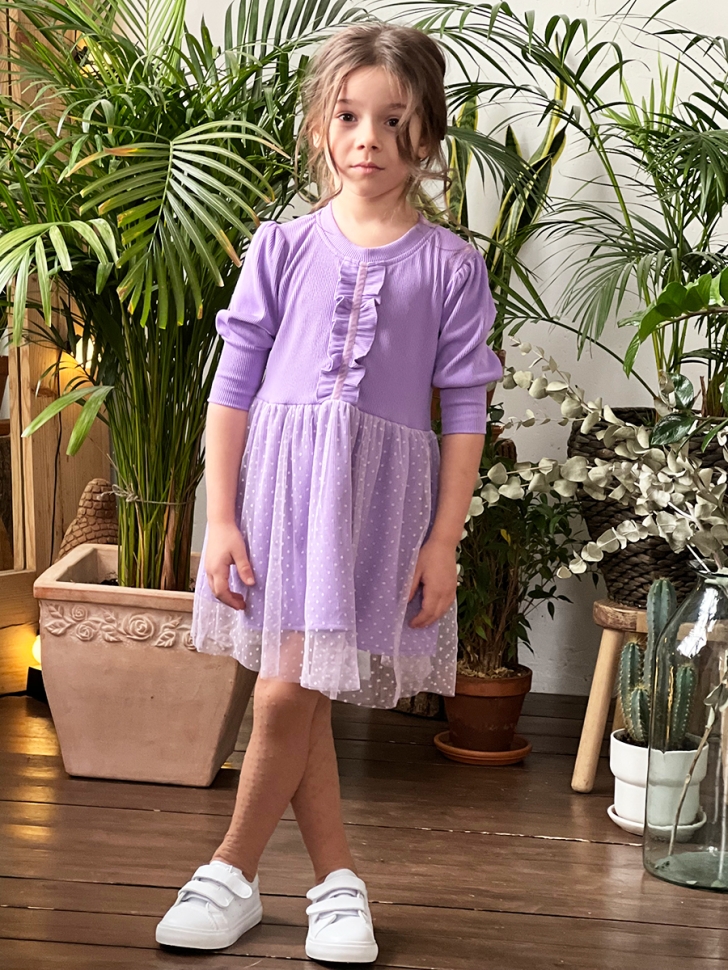 Платье для девочки нарядное БУШОН ST50, цвет сирень, принт однотонный 