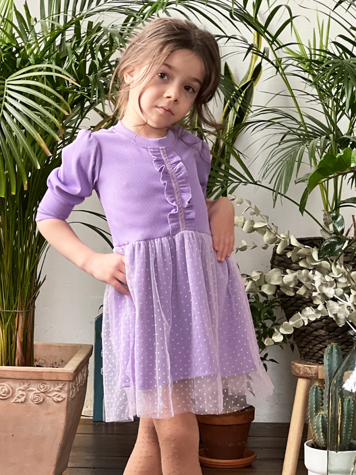 Платье для девочки нарядное БУШОН ST50, цвет сирень, принт однотонный 