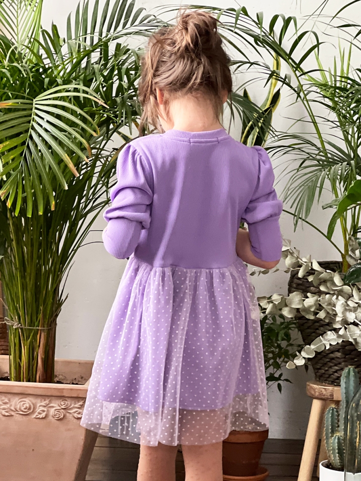 Платье для девочки нарядное БУШОН ST50, цвет сирень, принт однотонный 