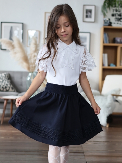 Юбка для девочек школьная БУШОН, модель SK90, цвет темно-синий