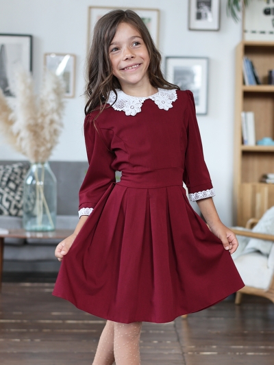Платье для девочки школьное БУШОН SK11, цвет бордовый