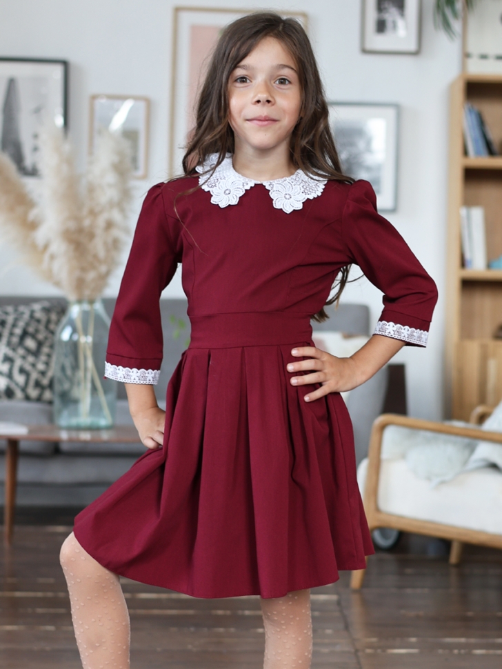 Платье для девочки школьное БУШОН SK11, цвет бордовый