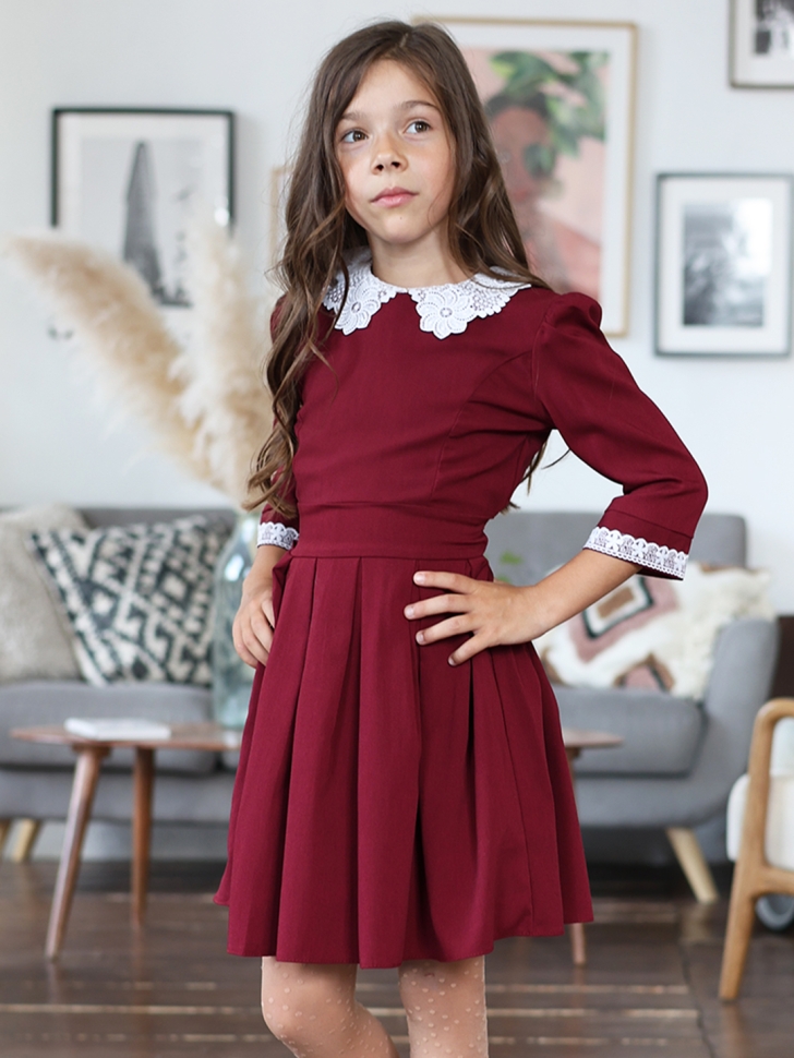Платье для девочки школьное БУШОН SK11, цвет бордовый