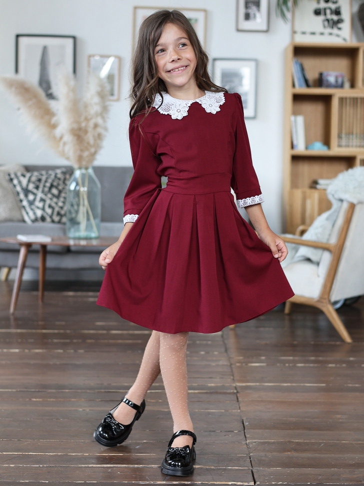 Платье для девочки школьное БУШОН SK11, цвет бордовый