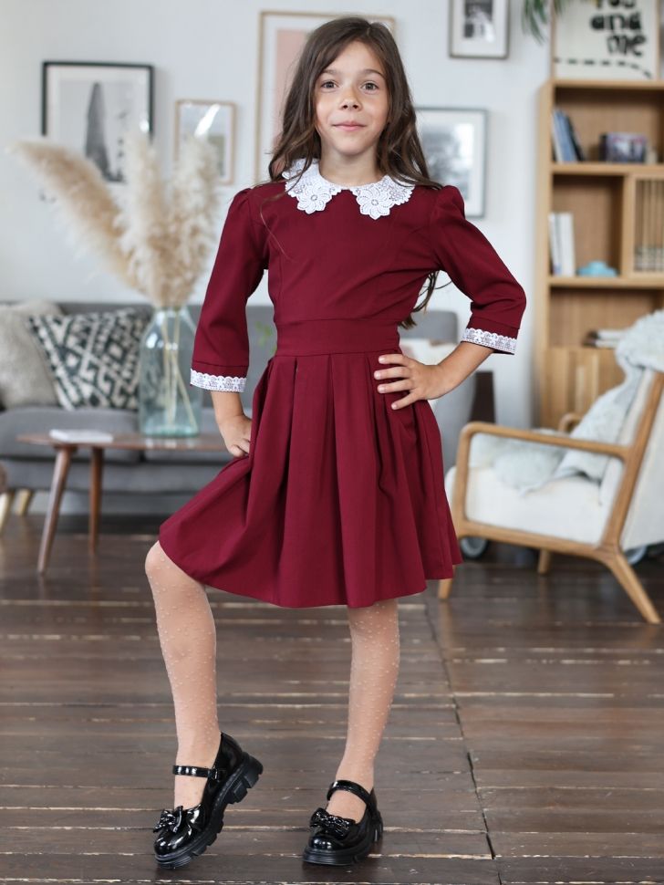 Платье для девочки школьное БУШОН SK11, цвет бордовый