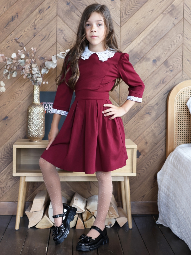 Платье для девочки школьное БУШОН SK11, цвет бордовый