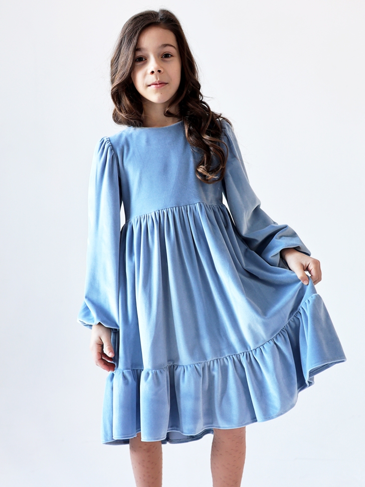 Платье велюровое нарядное БУШОН ST63, цвет серо-голубой