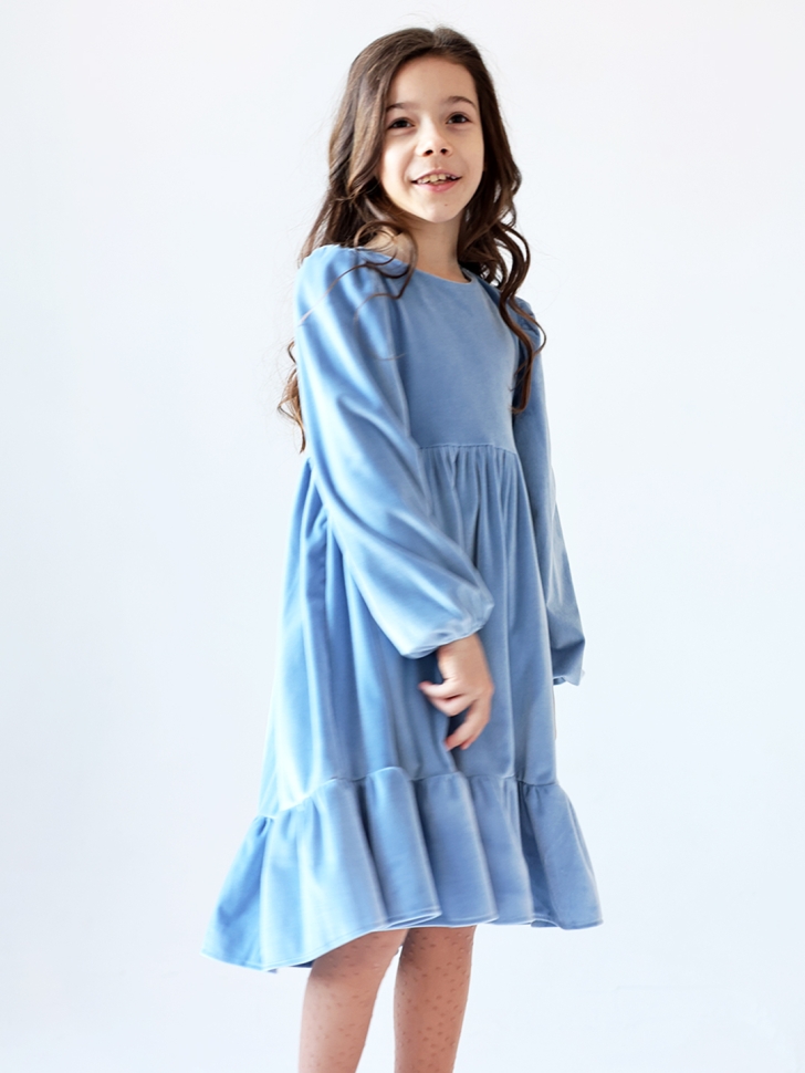 Платье велюровое нарядное БУШОН ST63, цвет серо-голубой