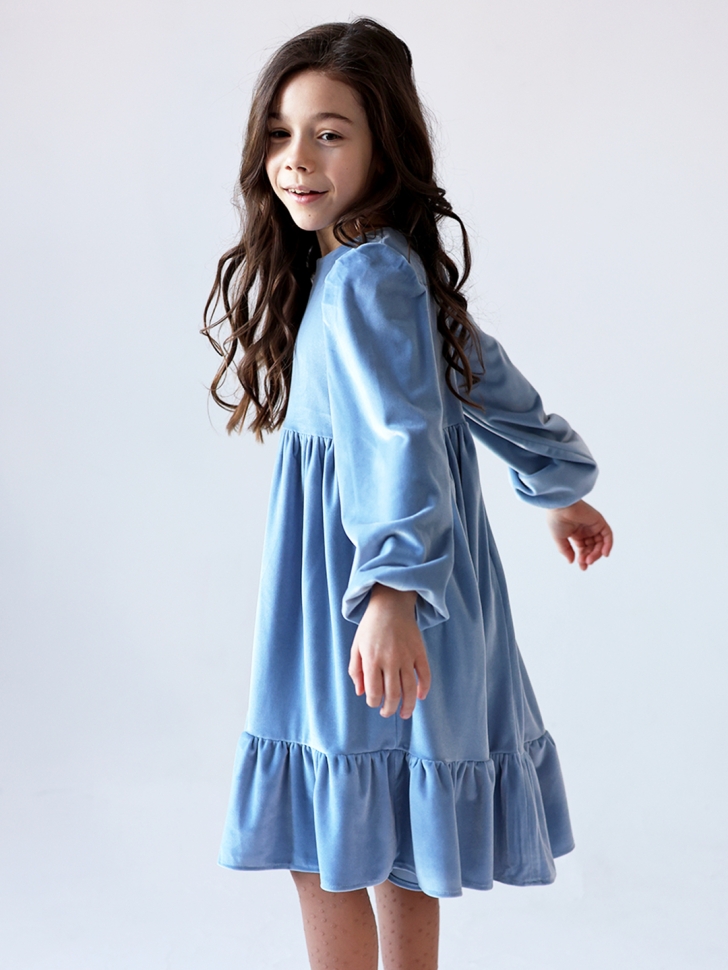 Платье велюровое нарядное БУШОН ST63, цвет серо-голубой