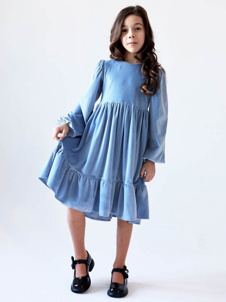 Платье велюровое нарядное БУШОН ST63, цвет серо-голубой