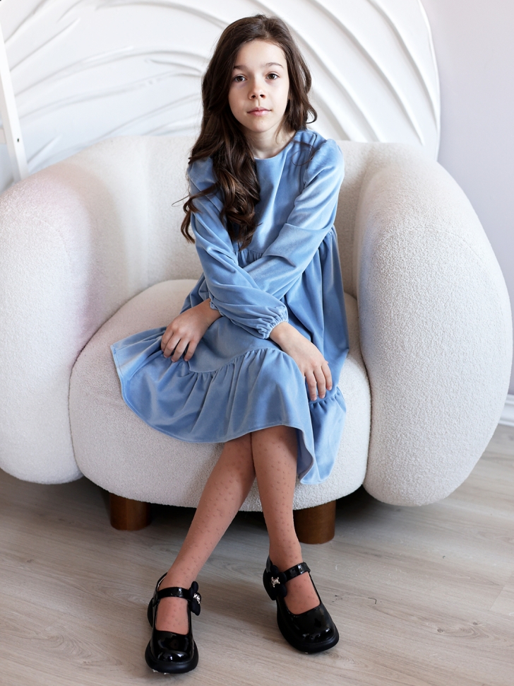 Платье велюровое нарядное БУШОН ST63, цвет серо-голубой