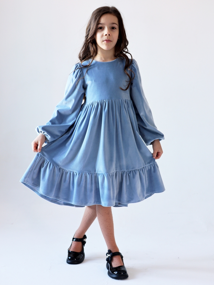 Платье велюровое нарядное БУШОН ST63, цвет серо-голубой