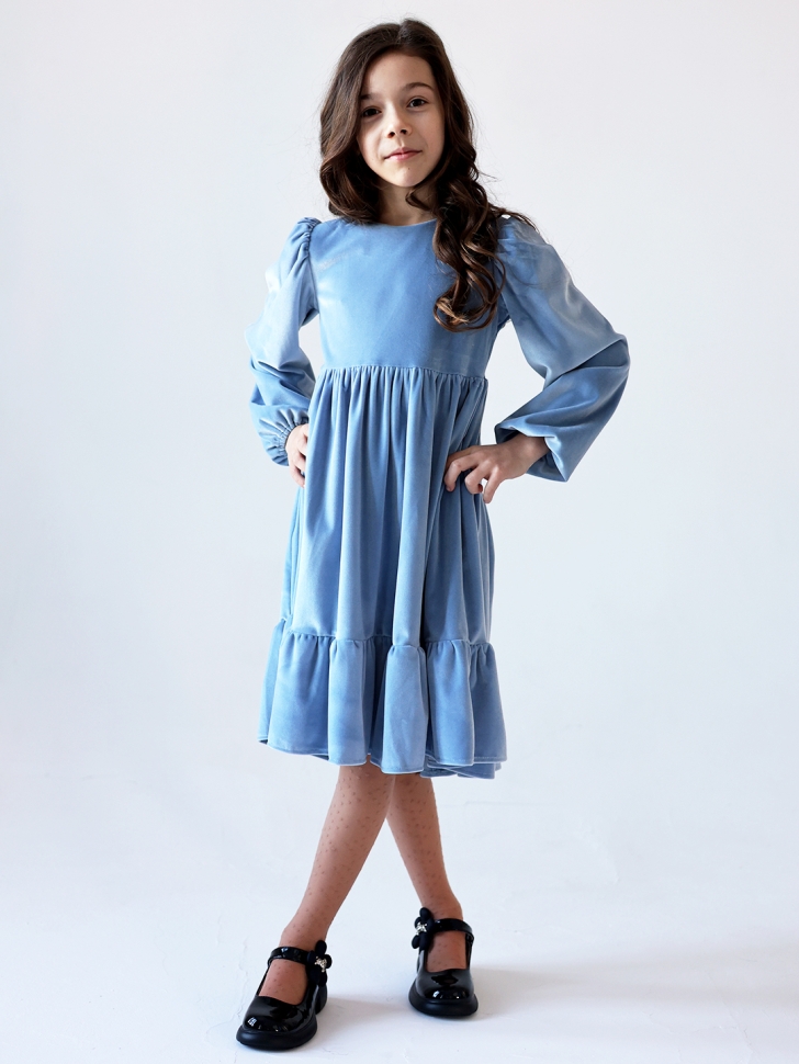 Платье велюровое нарядное БУШОН ST63, цвет серо-голубой