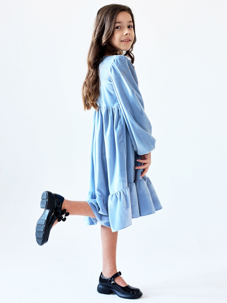 Платье велюровое нарядное БУШОН ST63, цвет серо-голубой