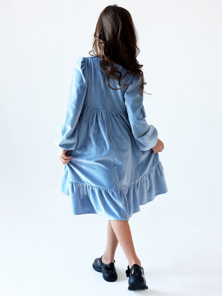 Платье велюровое нарядное БУШОН ST63, цвет серо-голубой