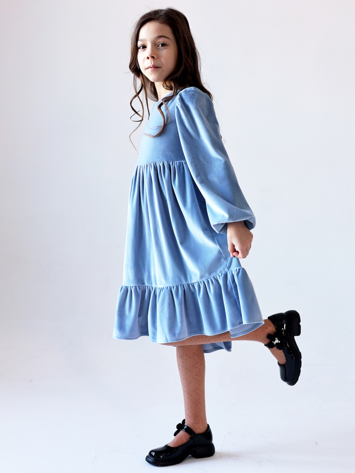 Платье велюровое нарядное БУШОН ST63, цвет серо-голубой