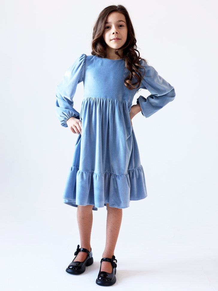 Платье велюровое нарядное БУШОН ST63, цвет серо-голубой